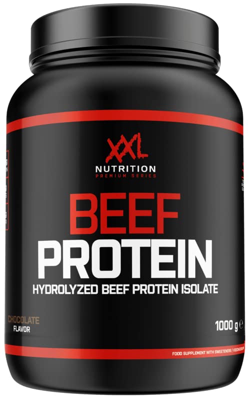 XXL Nutrition - Beef Protein Pulver - Laktosefrei, 92,1% Proteinanteil, Rinder Proteine, Hydrolysiertes Eiweiß - Schokolade - 1000 Gramm