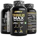 Tribulus Max - 180 Kapseln - Hochdosiert mit 4500 mg pro Tagesdosis - Premium: 95% Saponine - Reines Tribulus Terrestris Extrakt 10:1 - Laborgeprüft - Vegan