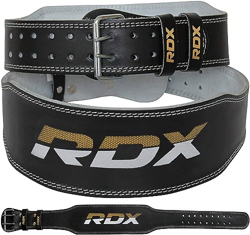 RDX Leder Gym Training 4' Gewichthebergürtel Fitness Gürtel Dreikampfgürtel, Schwarz (schwarz gold), M